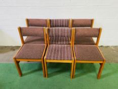 A set of six mid century upholstered Danish teak dining room chairs