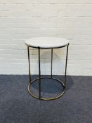 One of a pair, a contemporary circular 'bronzed' metal lamp table
