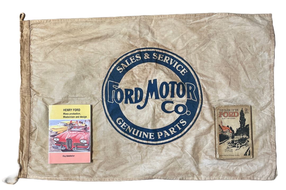 'Ford Motor Company' Dealership Sales and Service Genuine Parts Flag and Two Books - Image 1 of 5