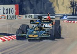 Ronnie Peterson in the Lotus 72 Winning the Monaco Grand Prix 1974 by Martin Tomlinson