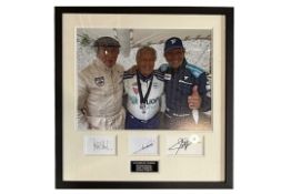 Large Colour Photographic Composition Signed by Three Motor Racing Legends