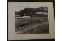 Sir Stirling Moss Signed Chasing Sir Jack Brabham Monochrome Photograph
