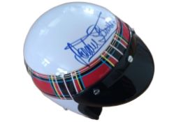 1:2 Scale Open Face White & Tartan Helmet Signed by Sir Jackie Stewart OBE with COA
