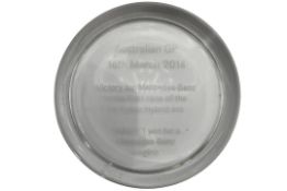A Rare Mercedes-AMG Petronas Team Winners Glass Paperweight From the 2014 Australian Grand Prix 