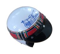 1:2 Scale Open Face White & Tartan Helmet Signed by Sir Jackie Stewart OBE with COA