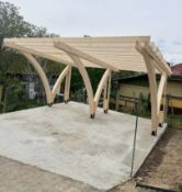 1 x Heavy Duty Solid Timber 2-Car Pagoda-style Carport / Bike Shelter - Location: Rugby
