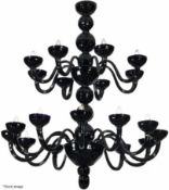 1 x Opulent Italian Murano Blown Glass 2-Tier 12-Light Statement Chandelier in Black - See Condition