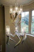 1 x VISIONNAIRE 'Lamorack' Luxury 10-Arm 2-Tier Ox Horn Chandelier Light *See Condition*
