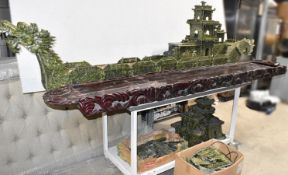 1 x Rare Ornate 3-metre Chinese Dragon Boat Centrepiece, Clad in Handcarved Natural Jade on a Carved