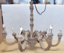 1 x OKA Large Handcarved Wooden 6-Arm Ceiling Chandelier - Ex-Display - Original Price £950.00 *See