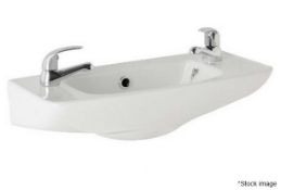 1 x Short Projection 510mm Wide 2-Tap Hole Ceramic Cloakroom Basin