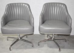 Pair of Stylish Swivel Armchair Upholstered in a Grey Faux Leather - Ex-Display - Ref: K666/WH2 -