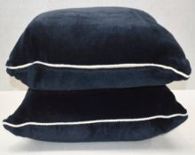 A Pair of Premium Navy Blue Velvet Cushions from an Exclusive Multi-million Pound Estate