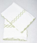 Pair of PRATESI 'Chain' Luxury 100% Egyptian Cotton Scalloped Pillowcase Shams with Green Embroidery