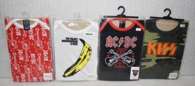 4 x Rock n Roll Themed Baby Suits- For Ages 12-18 Months - Features Kiss, ACDC and the Velvet