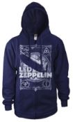 1 x Led Zeppelin Vintage Print Men's Zip Hoodie Jacket - White/Blue - Size: Small - Officially