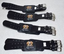 8 x Queen Adjustable Leather Wrist Straps With Crest Logo - Studded Leather With Metal Buckle -