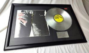 1 x Framed ROLLING STONES Silver 12 Inch Vinyl Record - STICKY FINGERS - Mounted and Framed