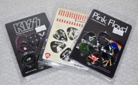 3 x Assorted Guitar Pick Multipacks By Perri's - Pink Floyd, Marquee Club, Kiss - 6 Picks Per Pack -
