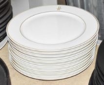 11 x PILLIVUYT White Porcelain Dining Plates, Featuring Famous Branding and Rim Detail in Gold -