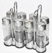 4 x Commercial Oil & Vinegar Glass Condiment Cruet Set with Stainless Steel Caddy Stands - Ref: