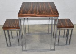 1 x Contemporary Table and Stool Set Featuring a Macassar Ebony Finish and Heavy Duty Steel