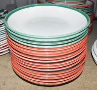 30 x STEELITE Assorted Commercial Grade Ceramic Plates with Red / Green Rim Decoration - Diameter