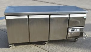 1 x Caravell Countertop Commercial 4 Door Refrigerator Featuring a Stainless Steel Finish