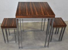 1 x Contemporary Table and Stool Set Featuring a Macassar Ebony Finish and Heavy Duty Steel Bases