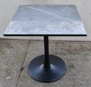 1 x Grey Marble Top Restaurant Dining Table with a Black Tulip Pedestal Base - Dimensions: H74 x W70