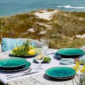 6 x COSTA NOVA Riviera Azure Glazed Artisan Stoneware Dinner Plates - 27cm Diameter - Made in