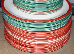 30 x STEELITE Assorted Commercial Grade Ceramic Plates with Red / Green Rim Decoration - Mostly 28cm
