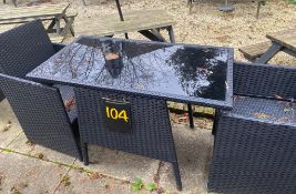1 x Black Rattan Style Outdoor Glass Top Table With Two Seats - Ref: OD104/59 - CL977 - Location: