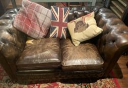 1 x Dark Brown Chesterfield 2-Seater Sofa With Scatter Cushions - (HxWxD) 700X1500X900mm - Ref: