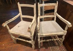 1 x Pair Of White Wooden High Back Chairs - (HxWxD) 1000 X 700 X700mm - Ref: PA050/49 - CL977 -