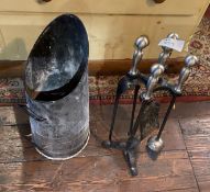 1 x Coal Bucket And Fire Hearth Tools - Ref: PA057/56 - CL977 - Location: Maidenhead