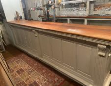 1 x Very Long Shabby Chic Bar With Beer Taps Etc As Shown - (HxWxD) 1100 X 3550 X 600 - Ref: PA015/