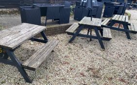 3 x Outdoor Wooden Picnic/Pub Garden Benches Plus 1 Parasol - Ref: OD35/75 - CL977 - Location: