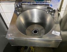 1 x Small Wall Mounted Hand Wash Sink In Stainless With Taps - Ref: PA062/88 - CL977 - Location: