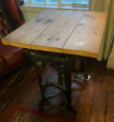 1 x Solid Oak Topped Shabby Chic Table Made From Antique Clothes Wringer - (HxWxD) 900 X 1000 X