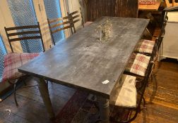 1 x 6 Seater Table With Lead-Look Top And 6 Metal Chairs - Very Heavy And Solid - (HxWxD)Table: