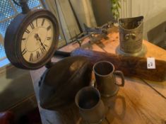 1 x Assortment Of Bar Display Items Including Cricket Bat , Rugby Ball , Tankards, Clock , Model
