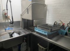 1 x HOBART Ecomax Plus Passthrough Dishwasher With Prep Sink And Rinse Spray Tap Plus Outlet Table -