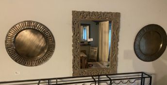 1 x Mirror And Two Metal Plates Used As Wall Décor - (HxWxD) Mirror: 550 X 770mm Plates: 500mm
