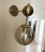 Set of 3 x Scandinavian-style Single Wall Sconce Light Fittings with Tinted Glass Globe Diffusers