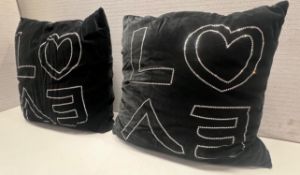 1 x Pair Of Large Black Love Cushions - 60X60Cm - Ref: CNT750/B1-3 - CL845 - NO VAT ON THE