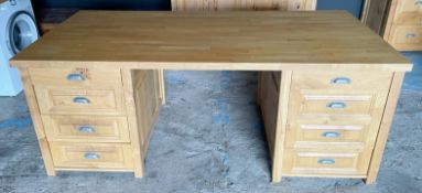 1 x Bespoke Hand-built Solid Oak Large Twin Pedestal Desk - CL985 - NO VAT ON THE HAMMER