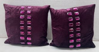 1 x Pair Of Paoletti Bangle Purple Cushions With Glass - 45X45Cm - Ref: CNT750/B1-7 - CL845 - NO VAT