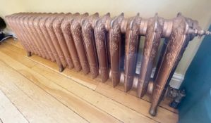 1 x Rococo-style 1.5-Metre 19-Column Freestanding Cast Iron Radiator with a Copper Finish - NO VAT