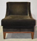 Description: 1 x Velvet Upholstered Armchair in Brown on Back & Sides - Ex-Display - NO RESERVE -
